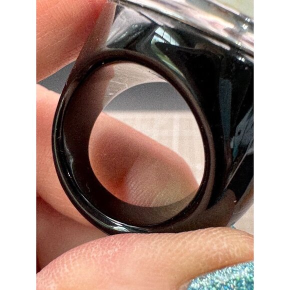 Vintage Huge Faceted White and Black Onyx Sterling Setting Ring GSJ 9 1/4 - Picture 4 of 7